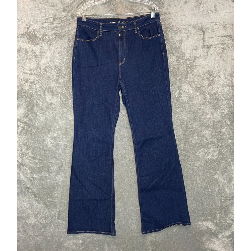 Old Navy Women High Rise Wow Flared 12 Tall Dark Wash 70s Mod Retro Classic